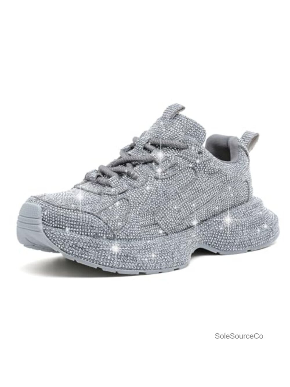 Glitter Rhinestone Lace Up Walking Sneakers Memory Foam Bling Shoes